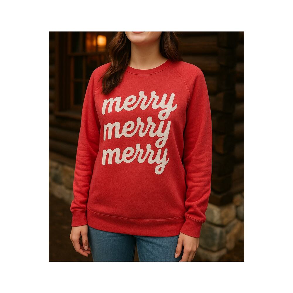 Alternative Apparel "Merry Merry Merry" Red Christmas Sweatshirt Size XL